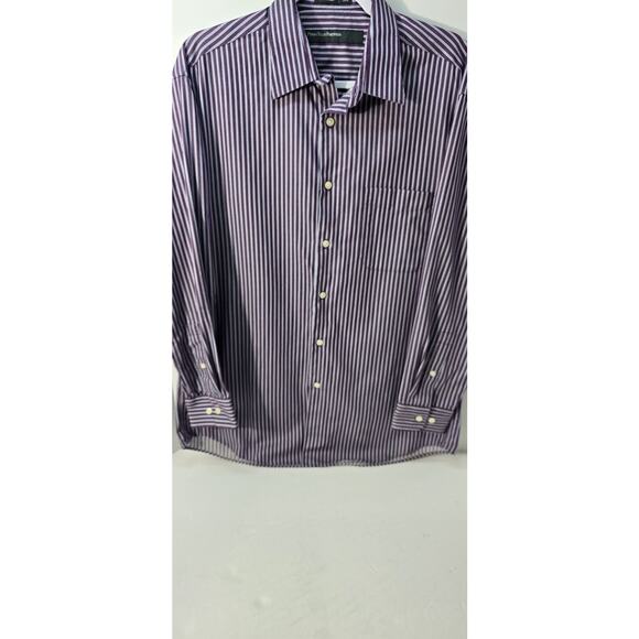 Perry‎ Ellis Portfolio Mens Large Button Down Shirt 16 32/33 Pinstripe - Picture 1 of 6